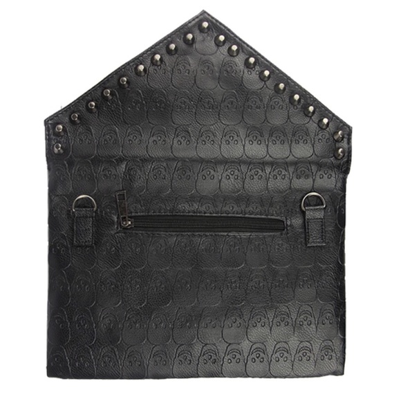 Skull Emboss Studded Envelope Clutch Shoulder Bag - Picture 3 of 7